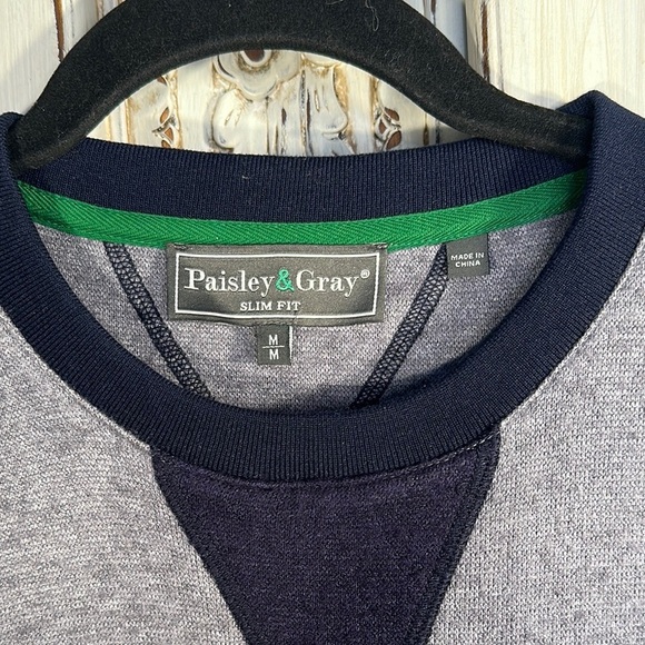 Paisley & Gray Men’s   Gray and Navy Crew Neck Sweater Preppy Academia Old Money - Picture 3 of 10